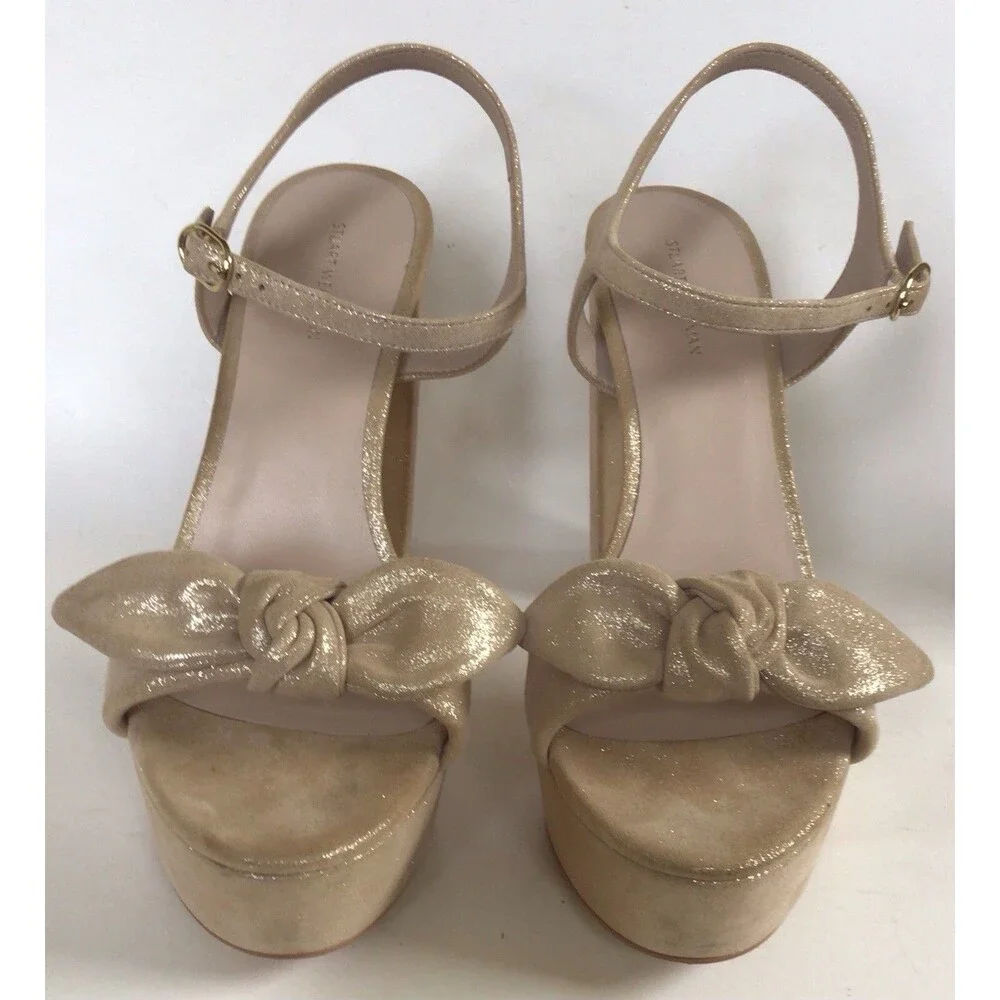 NEW STUART WEITZMAN Bandeau 130 Platform Sandal, Shimmering Gold (Size 11.5 B)